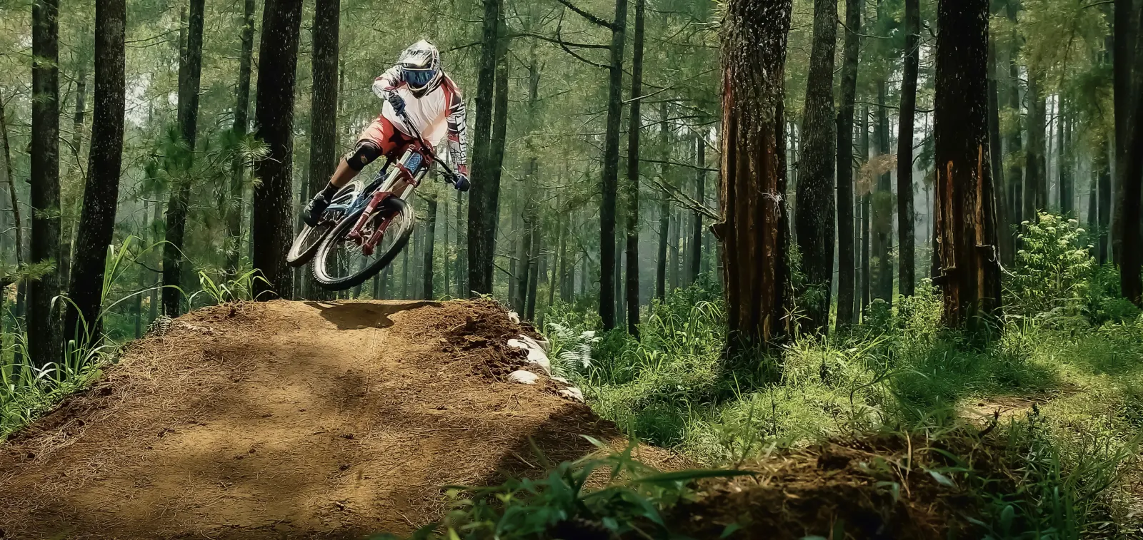 Descente en vélo de montagne en forêt